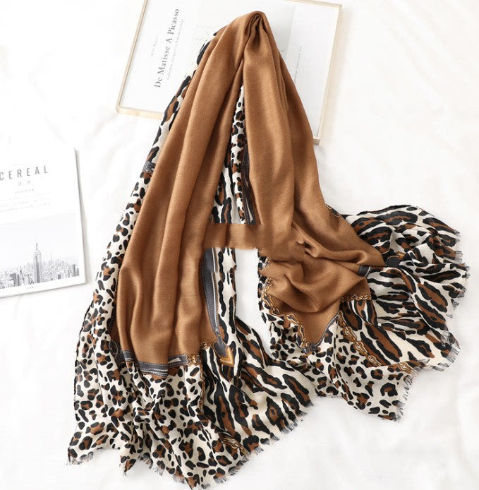 Casual Korean Style Leopard Print Long Gauze Scarf – Unisex Cotton Wrap