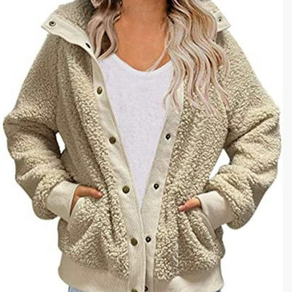 Cardigan Coat Women’s Thickened Fleece Pocket Warm Casual Loose