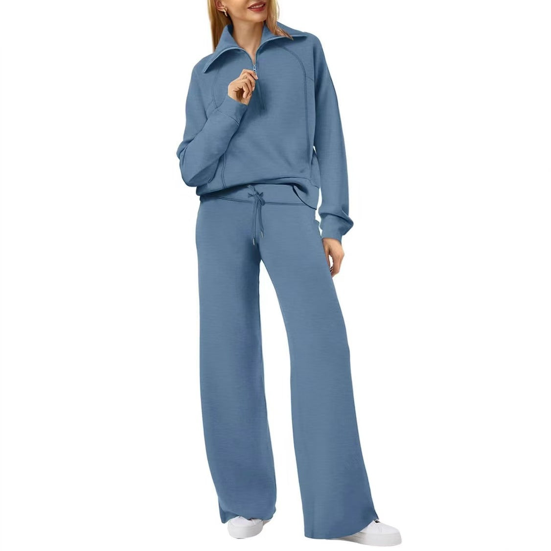 Oversized Half Zip Sweatshirt Wide Leg Track Pants Casual Suit Women