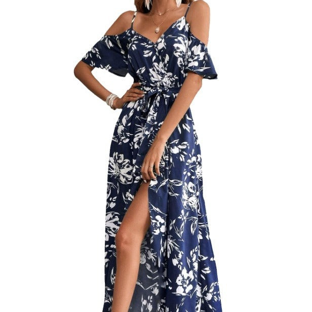 Women’s Sling Irregular Floral Beach Dress – Summer Casual Flowing Vacation Dress
