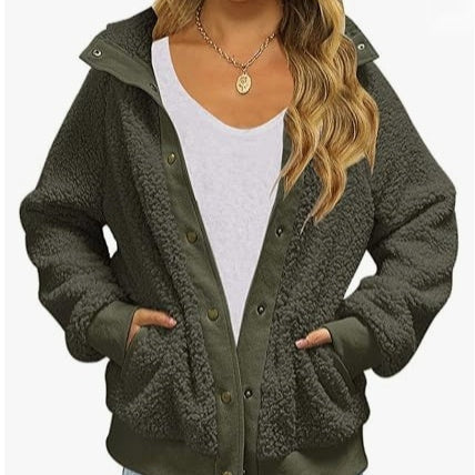 Cardigan Coat Women’s Thickened Fleece Pocket Warm Casual Loose