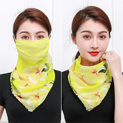 Floral Chiffon Neck Scarf Dustproof Hanging Ear