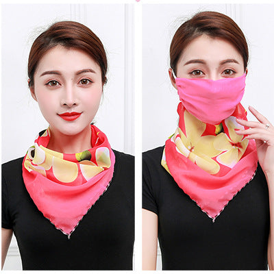 Floral Chiffon Neck Scarf Dustproof Hanging Ear