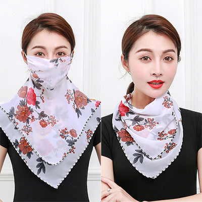 Floral Chiffon Neck Scarf Dustproof Hanging Ear