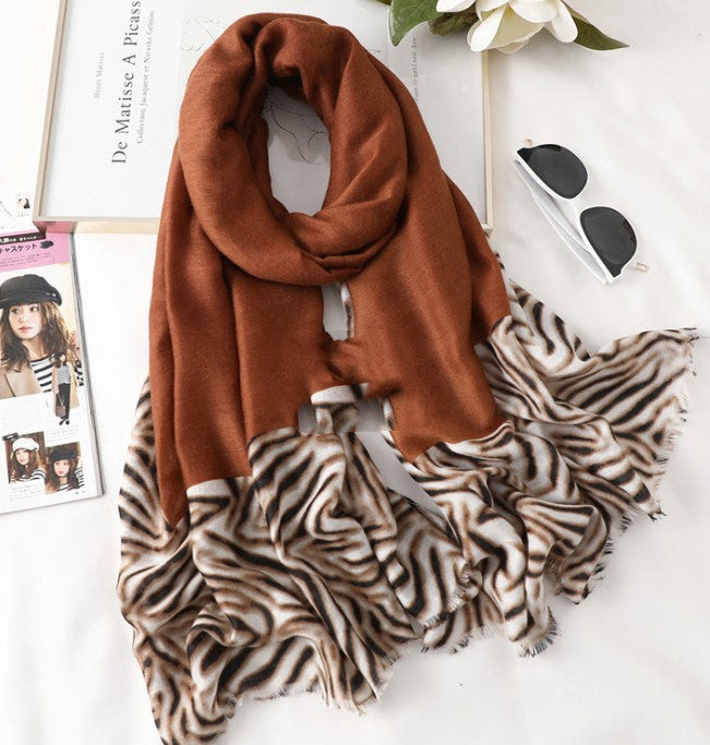 Casual Korean Style Leopard Print Long Gauze Scarf – Unisex Cotton Wrap