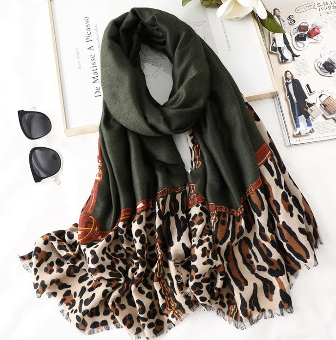 Casual Korean Style Leopard Print Long Gauze Scarf – Unisex Cotton Wrap