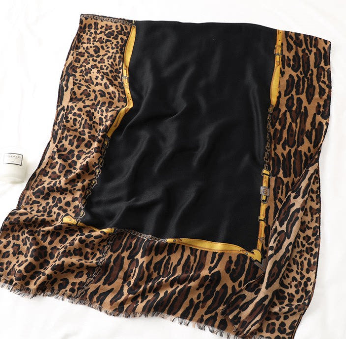 Casual Korean Style Leopard Print Long Gauze Scarf – Unisex Cotton Wrap