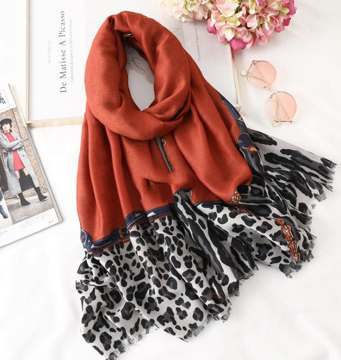 Casual Korean Style Leopard Print Long Gauze Scarf – Unisex Cotton Wrap