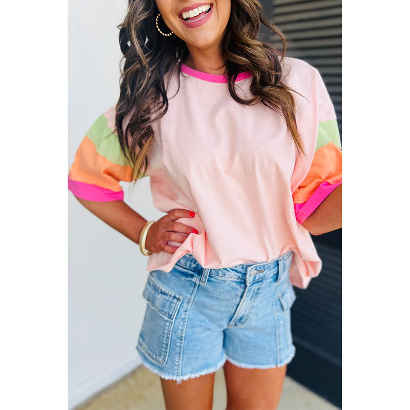 Color Matching Short Sleeve Everyday Top