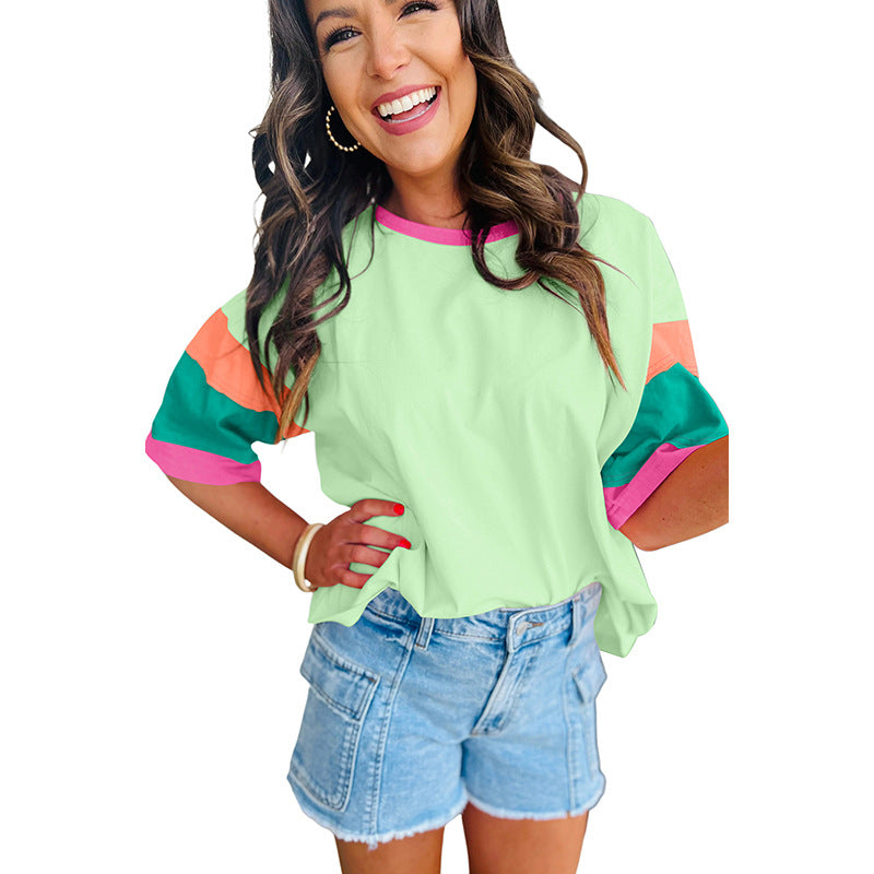 Color Matching Short Sleeve Everyday Top