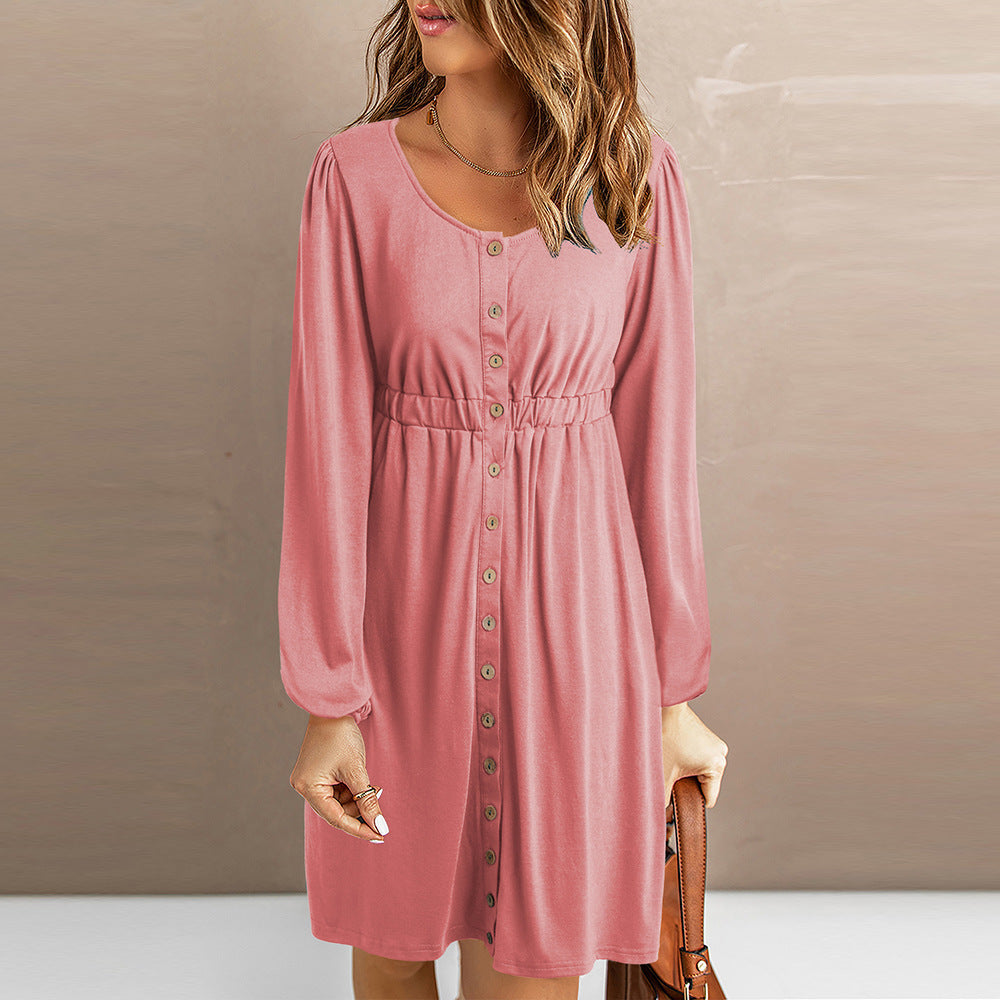 Women’s Fashion Casual Solid Color Long Sleeve Midi Dress