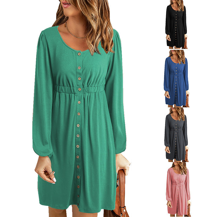 Women’s Fashion Casual Solid Color Long Sleeve Midi Dress