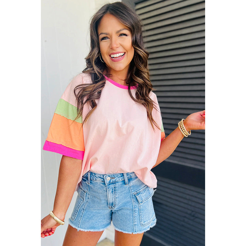 Color Matching Short Sleeve Everyday Top
