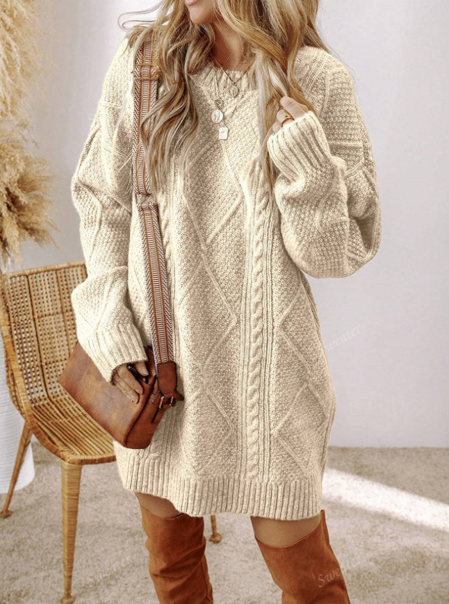 Casual High Waist Long Sleeve Pullover Dress for Women