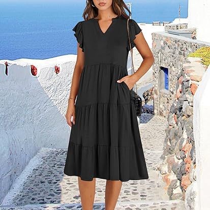 Mid-length Stitching Big Swing Pocket Dress