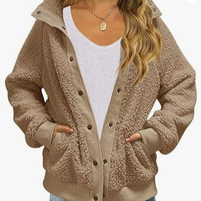 Cardigan Coat Women’s Thickened Fleece Pocket Warm Casual Loose