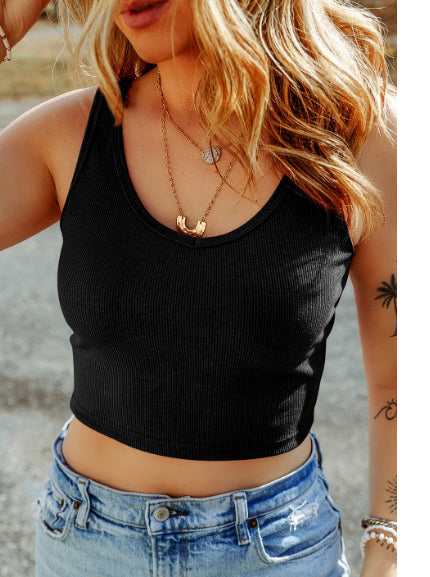 Apricot Ribbed Knit Sheath Sleeveless Crop Top