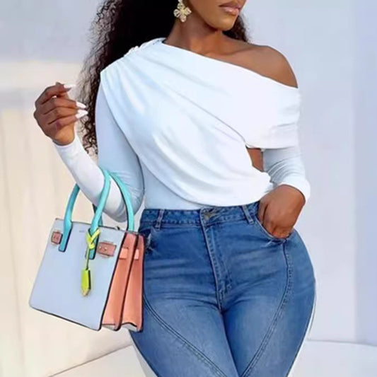 Slim Fit White Polyester Stretch Shirt