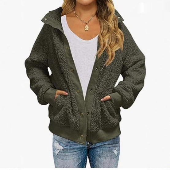Cardigan Coat Women’s Thickened Fleece Pocket Warm Casual Loose