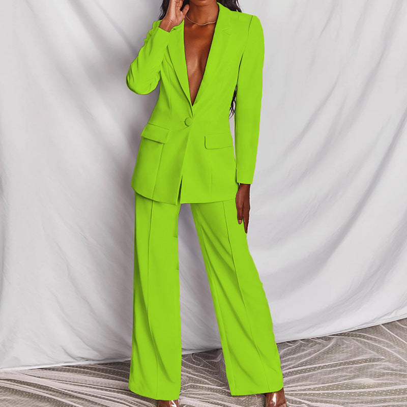 GLorytic Women's 2-Piece Lapel Blazer & Trousers Set