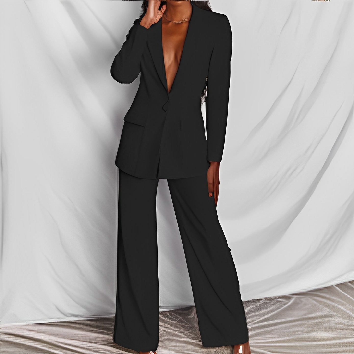 GLorytic Women's 2-Piece Lapel Blazer & Trousers Set