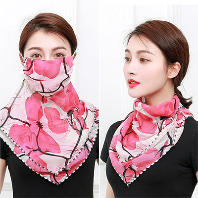 Floral Chiffon Neck Scarf Dustproof Hanging Ear