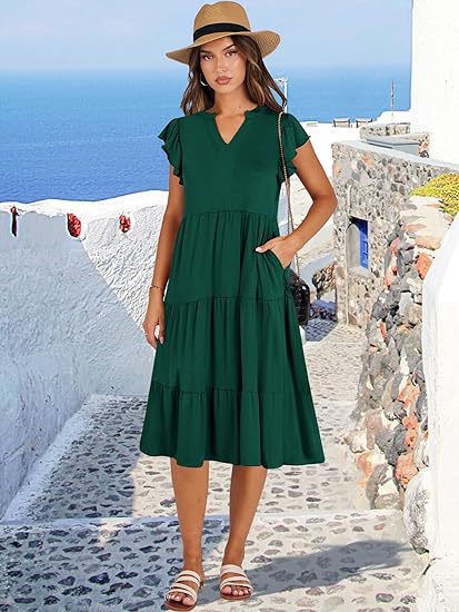 Mid-length Stitching Big Swing Pocket Dress