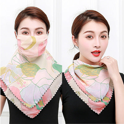 Floral Chiffon Neck Scarf Dustproof Hanging Ear