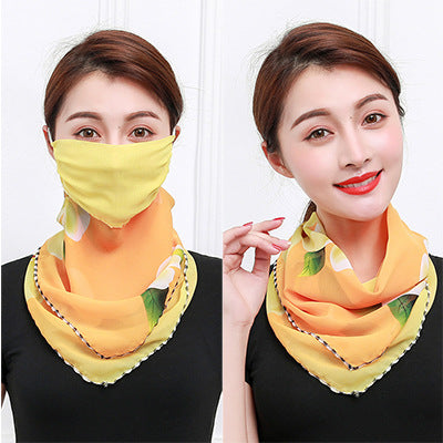 Floral Chiffon Neck Scarf Dustproof Hanging Ear
