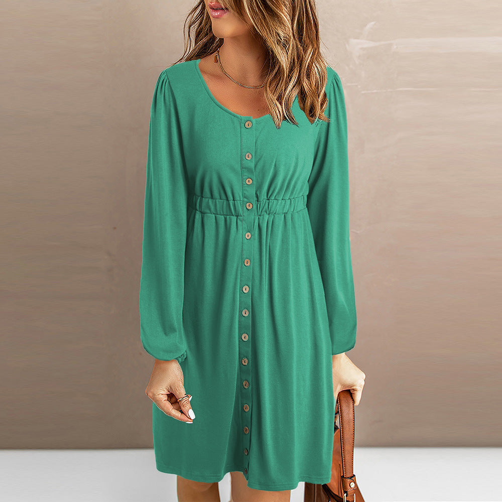 Women’s Fashion Casual Solid Color Long Sleeve Midi Dress