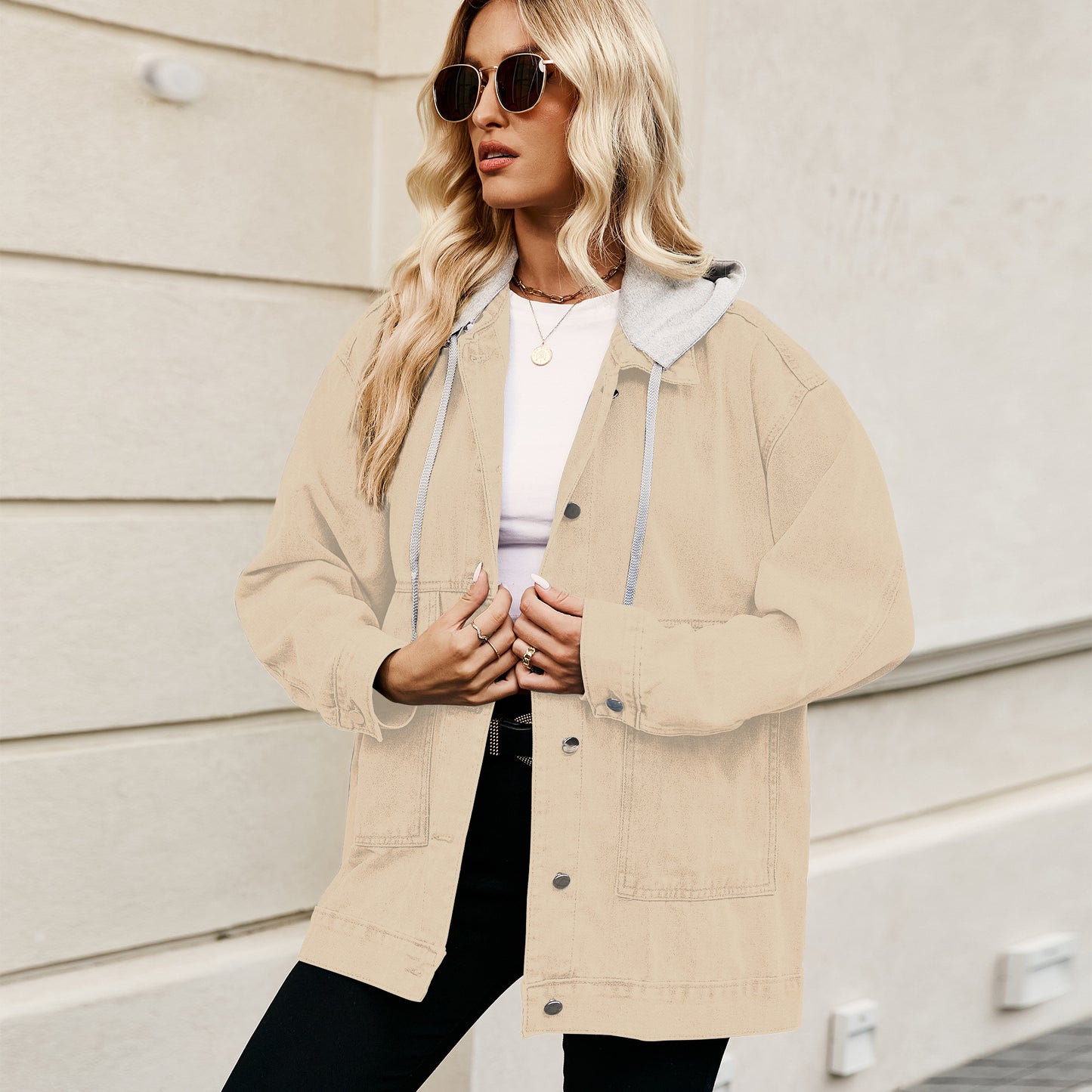 Retro Loose Denim Jacket for Women – Detachable Hood Casual Denim Coat