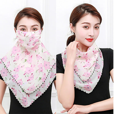 Floral Chiffon Neck Scarf Dustproof Hanging Ear