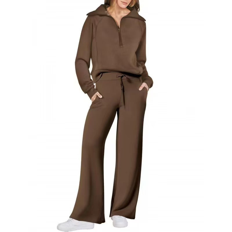 Oversized Half Zip Sweatshirt Wide Leg Track Pants Casual Suit Women