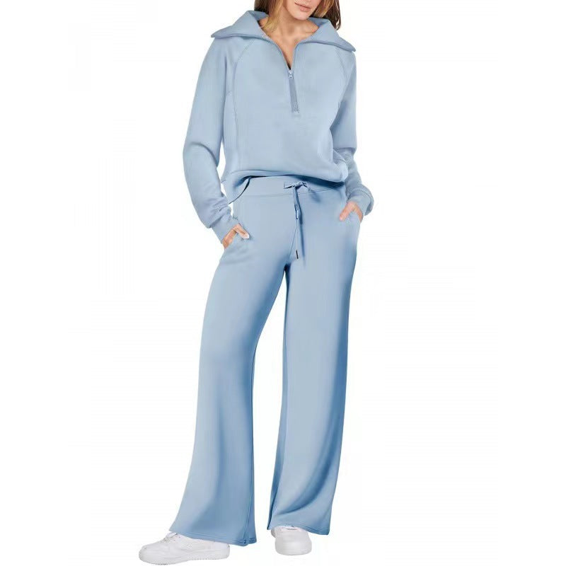 Oversized Half Zip Sweatshirt Wide Leg Track Pants Casual Suit Women