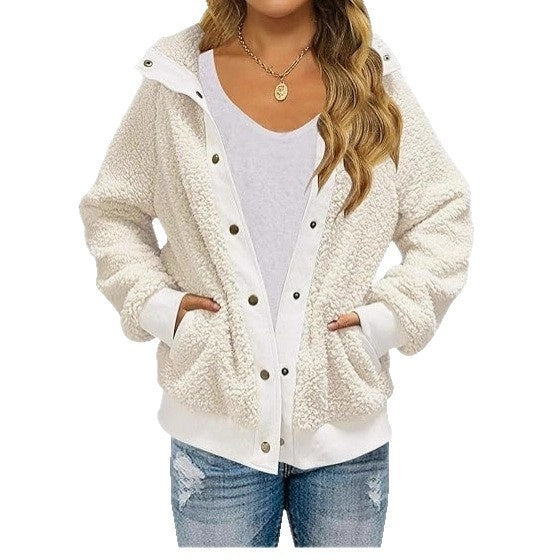 Cardigan Coat Women’s Thickened Fleece Pocket Warm Casual Loose