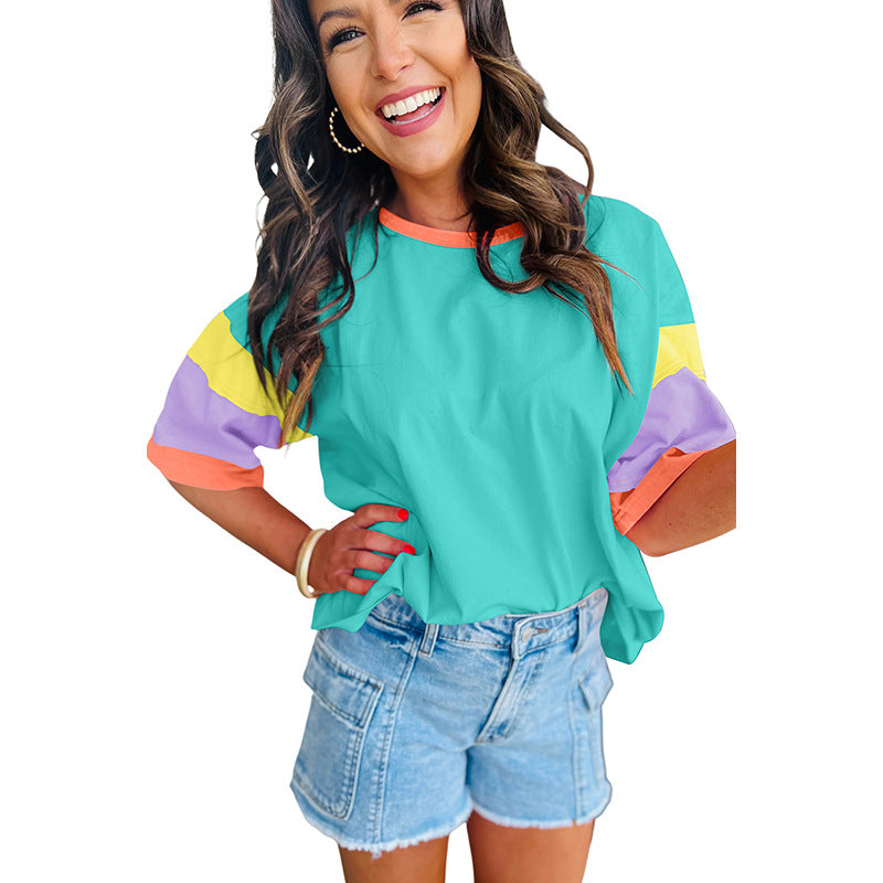 Color Matching Short Sleeve Everyday Top