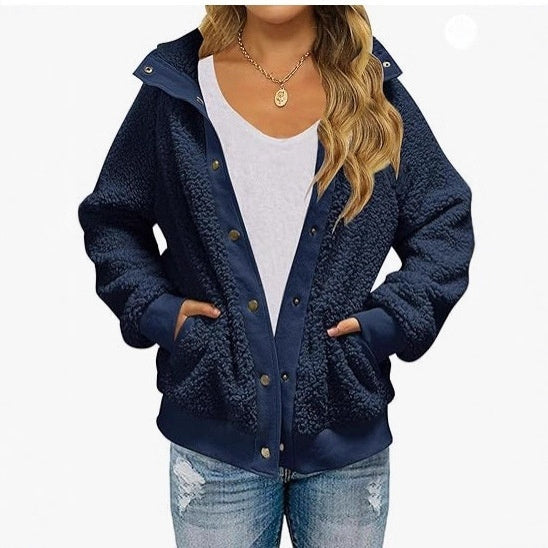 Cardigan Coat Women’s Thickened Fleece Pocket Warm Casual Loose