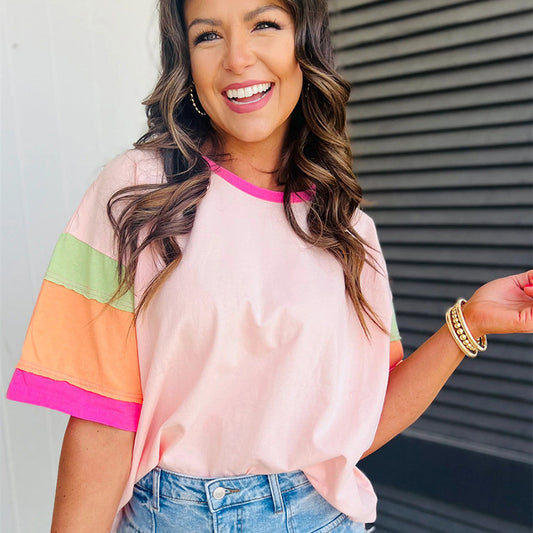 Color Matching Short Sleeve Everyday Top