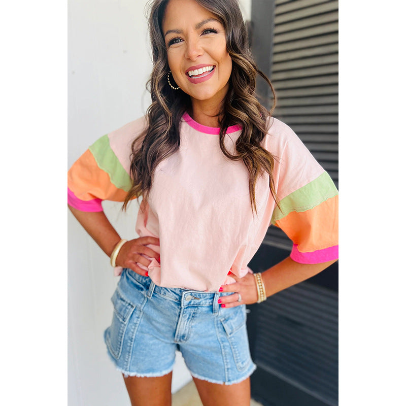 Color Matching Short Sleeve Everyday Top
