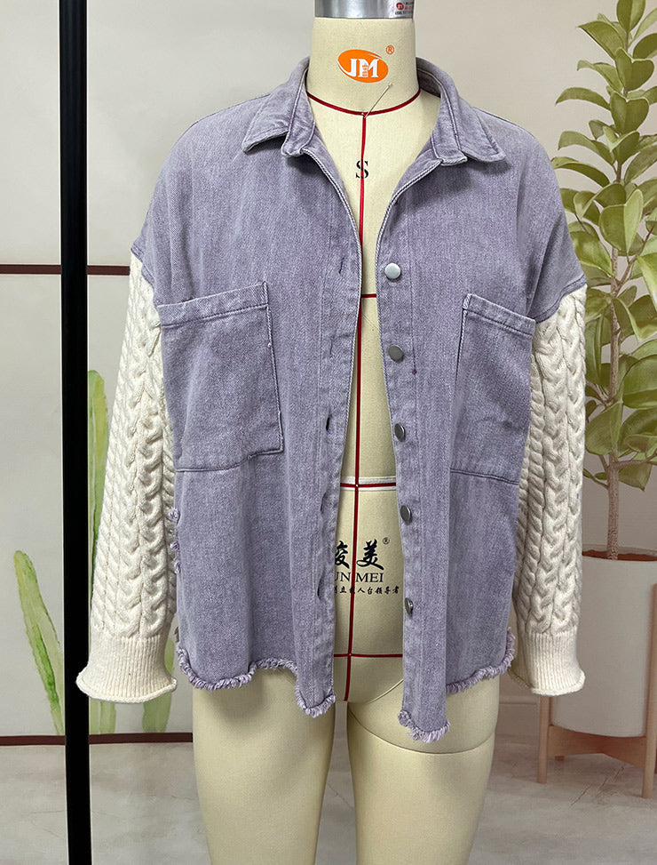 Women’s Splicing Tweed Jacket – Elegant Lapel Autumn & Winter Coat