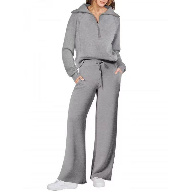 Oversized Half Zip Sweatshirt Wide Leg Track Pants Casual Suit Women