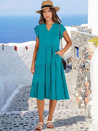 Mid-length Stitching Big Swing Pocket Dress