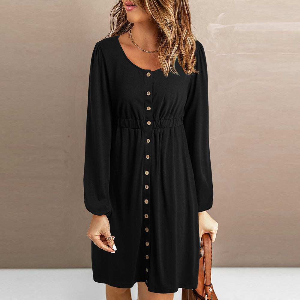 Women’s Fashion Casual Solid Color Long Sleeve Midi Dress