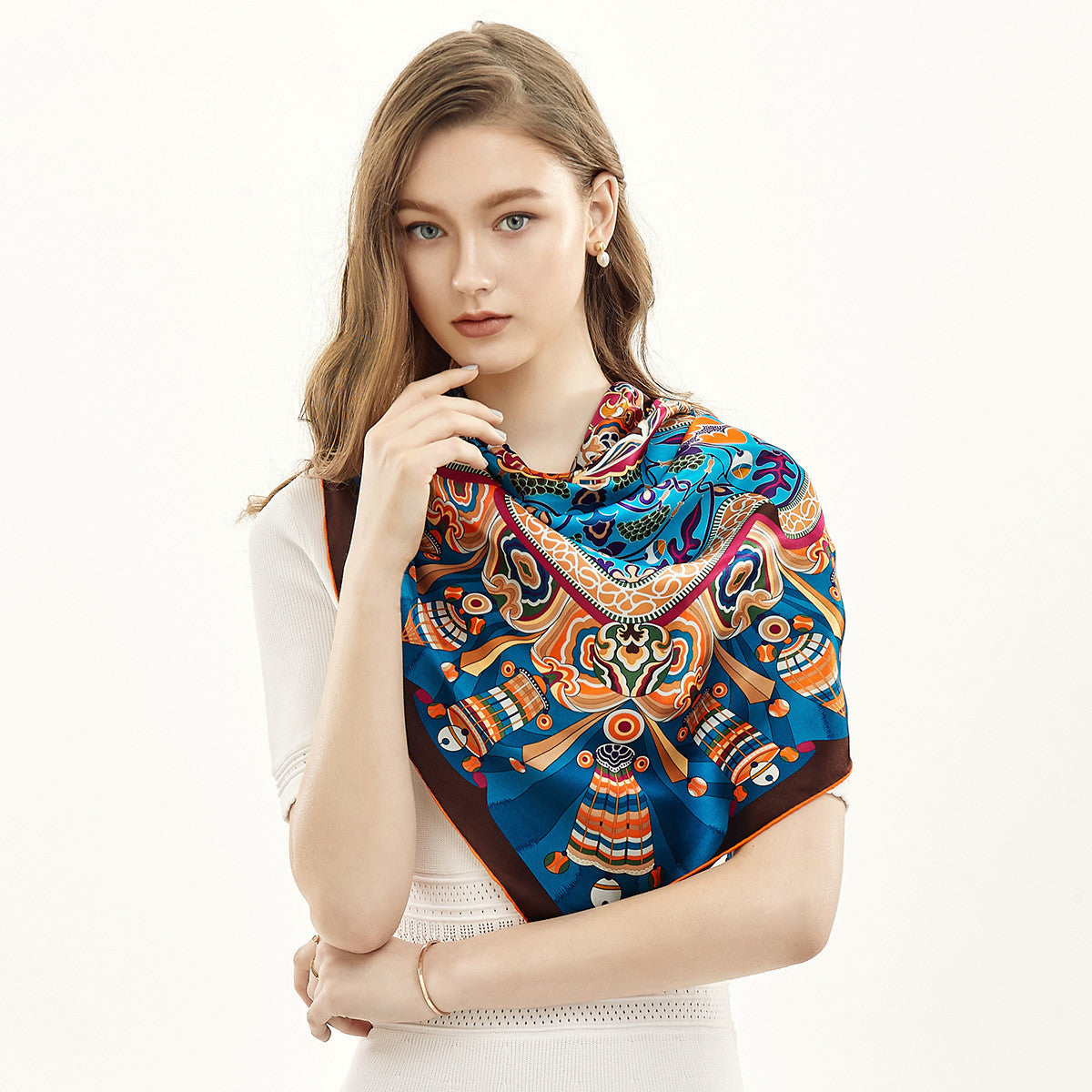 Large square silk scarf for women made from 100% pure silk