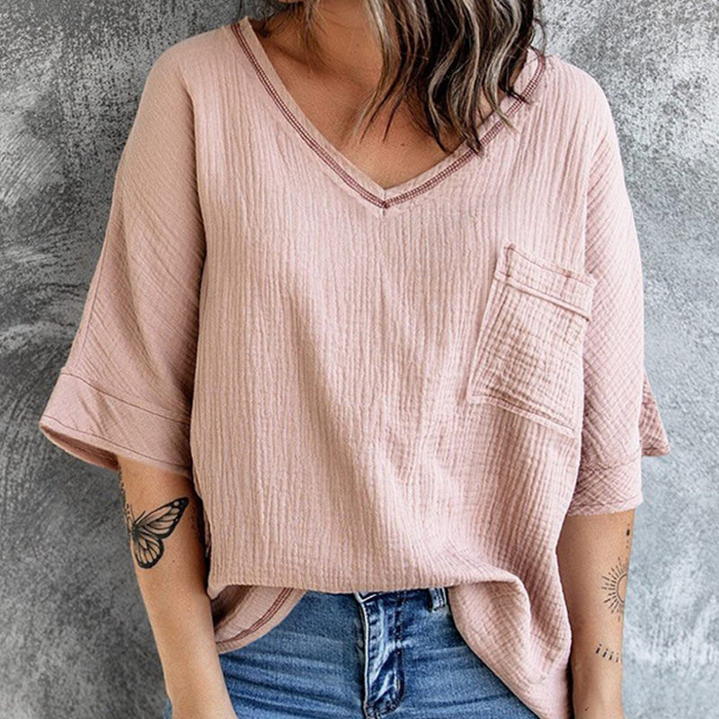 Women’s V-neck pocket split top front view