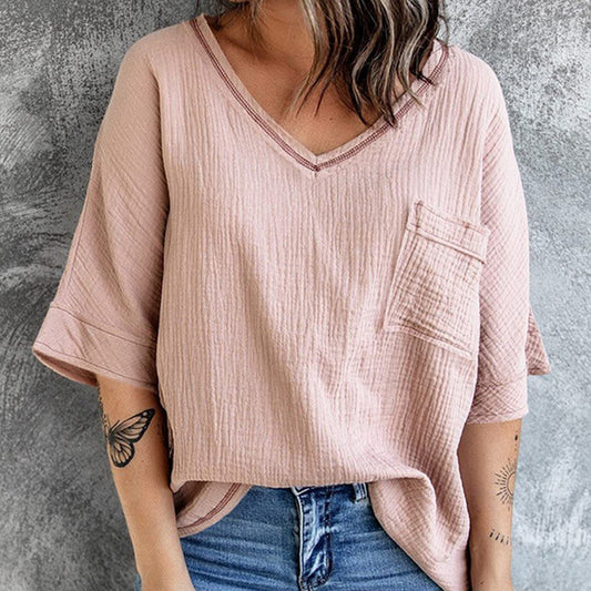 Women’s V-neck pocket split top front view